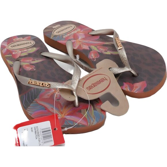 Havaianas Slim Floral Flip Flop Beach Sandals Gold Straps Women's EU 40 - Picture 4 of 6